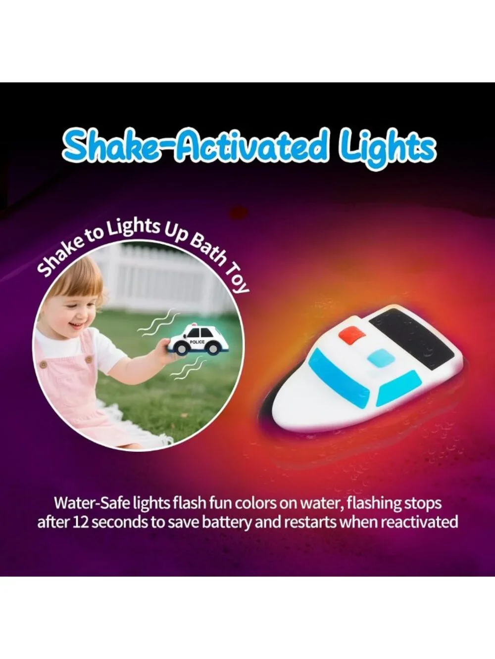 6 Pack Light Up Bath Toys - Soft Silicone, Shake-Activated Color Changing Fun